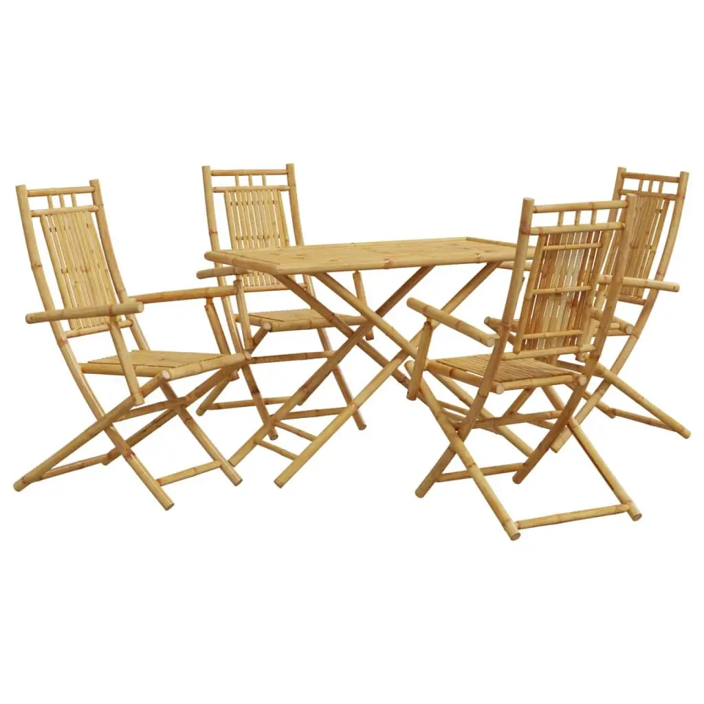 5 Piece Patio Dining Set Bamboo Outdoor Table and Chairs