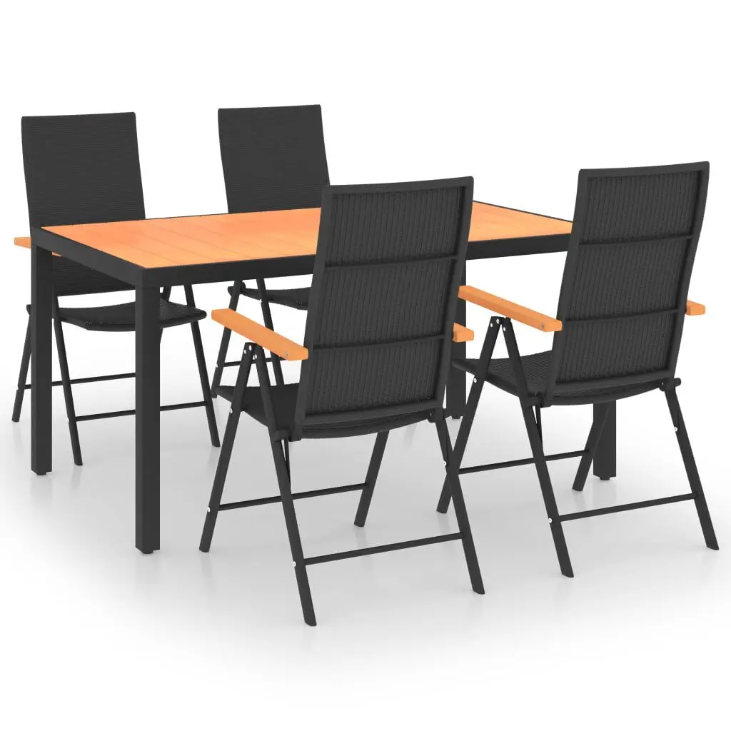 5 Piece Patio Dining Set Black and Brown Outdoor Furniture Table and Chairs