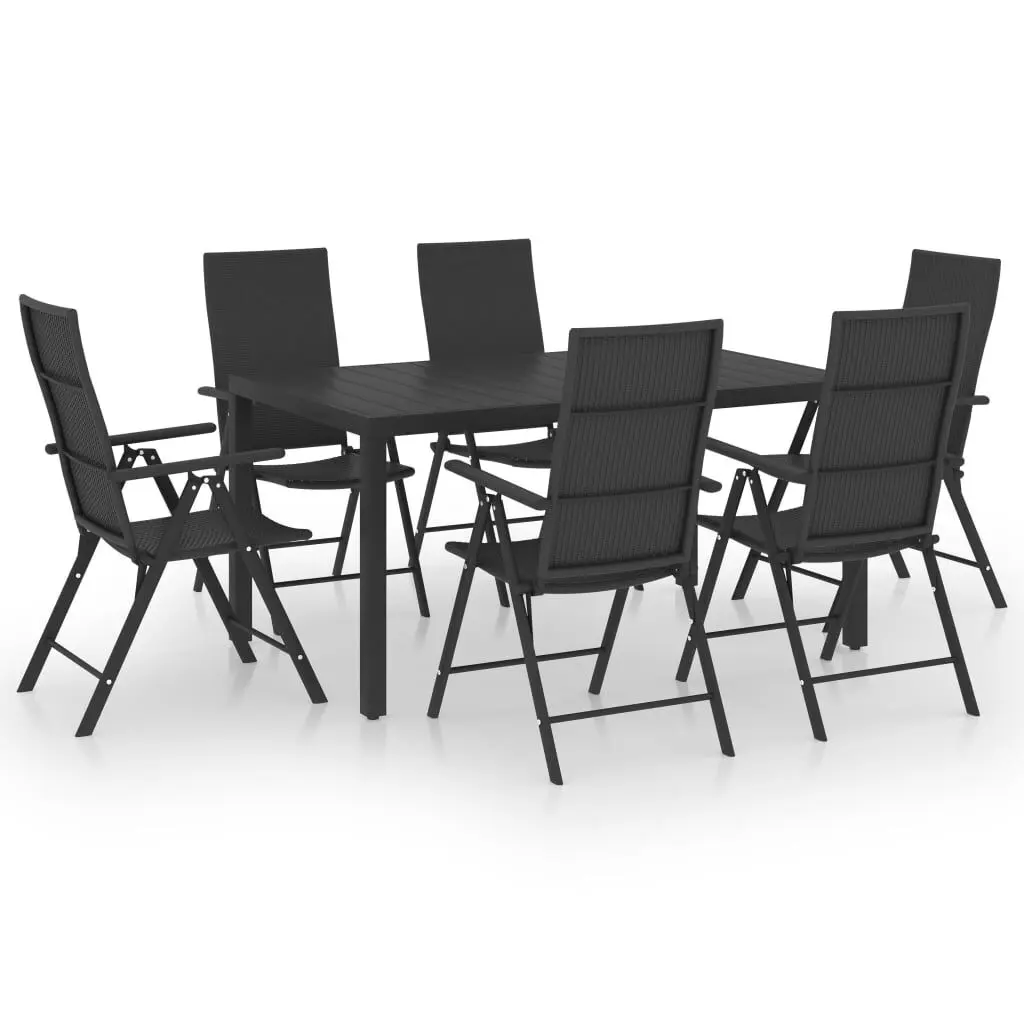 7 Piece Patio Dining Set Black Outdoor Furniture Modern Table and Chairs