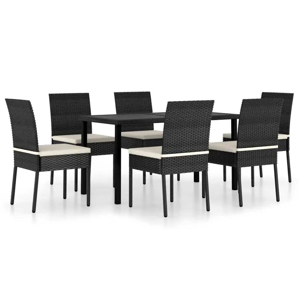 7 Piece Patio Dining Set Black Poly Rattan Outdoor Furniture