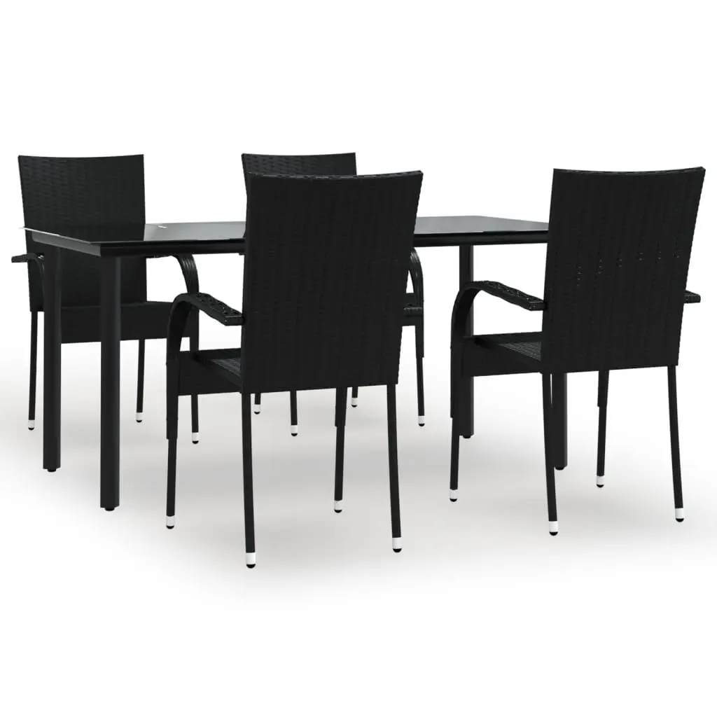 5 Piece Patio Dining Set Black Poly Rattan Outdoor Furniture