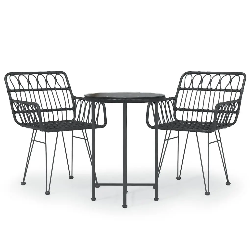 3 Piece Patio Dining Set Black Poly Rattan Outdoor Furniture