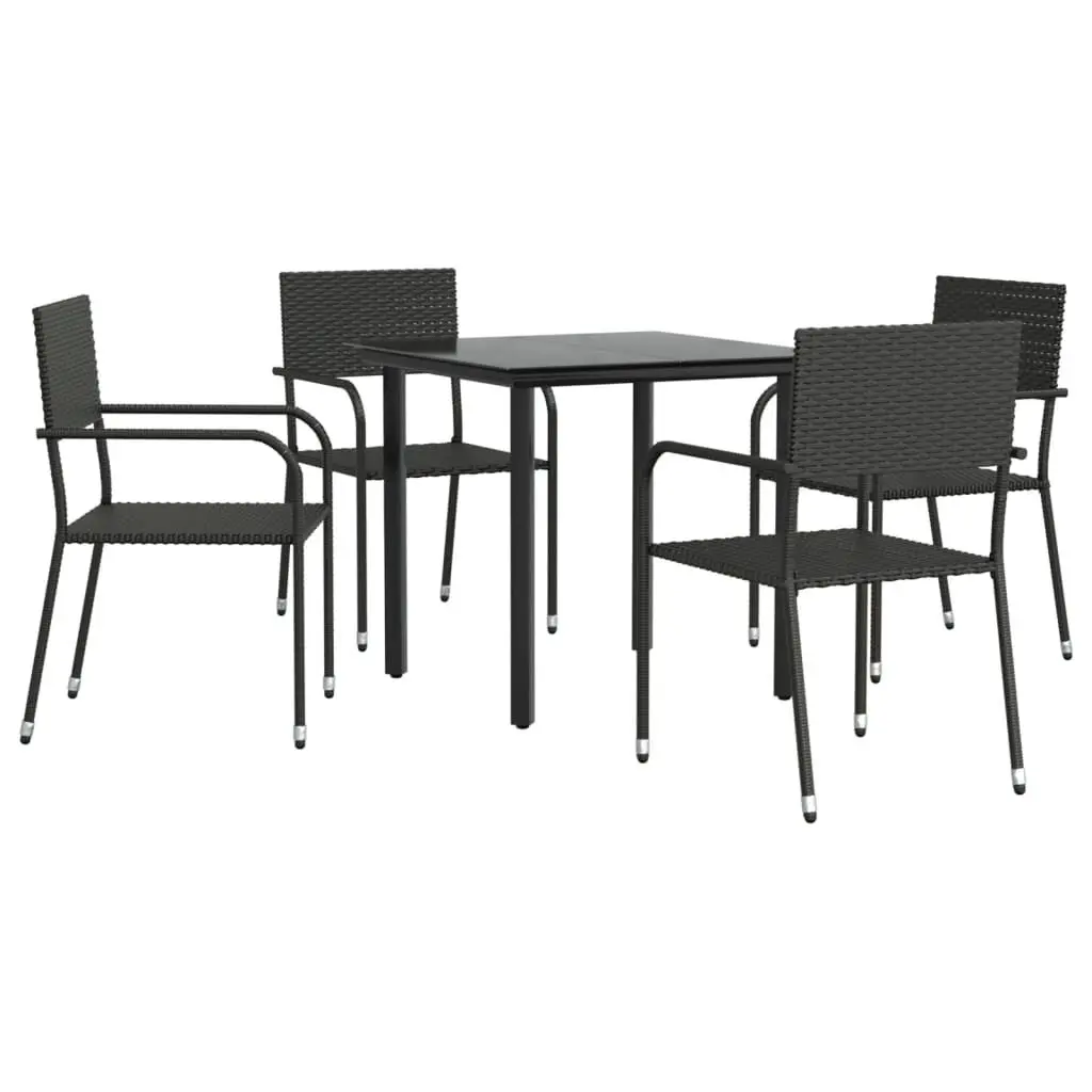 5 Piece Patio Dining Set Black Poly Rattan and Steel - Outdoor Furniture Set