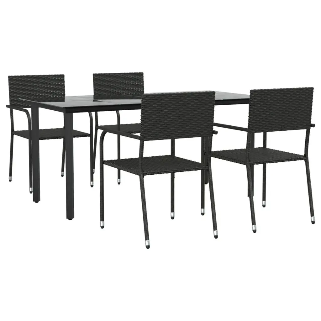 5 Piece Patio Dining Set Black Poly Rattan Outdoor Furniture