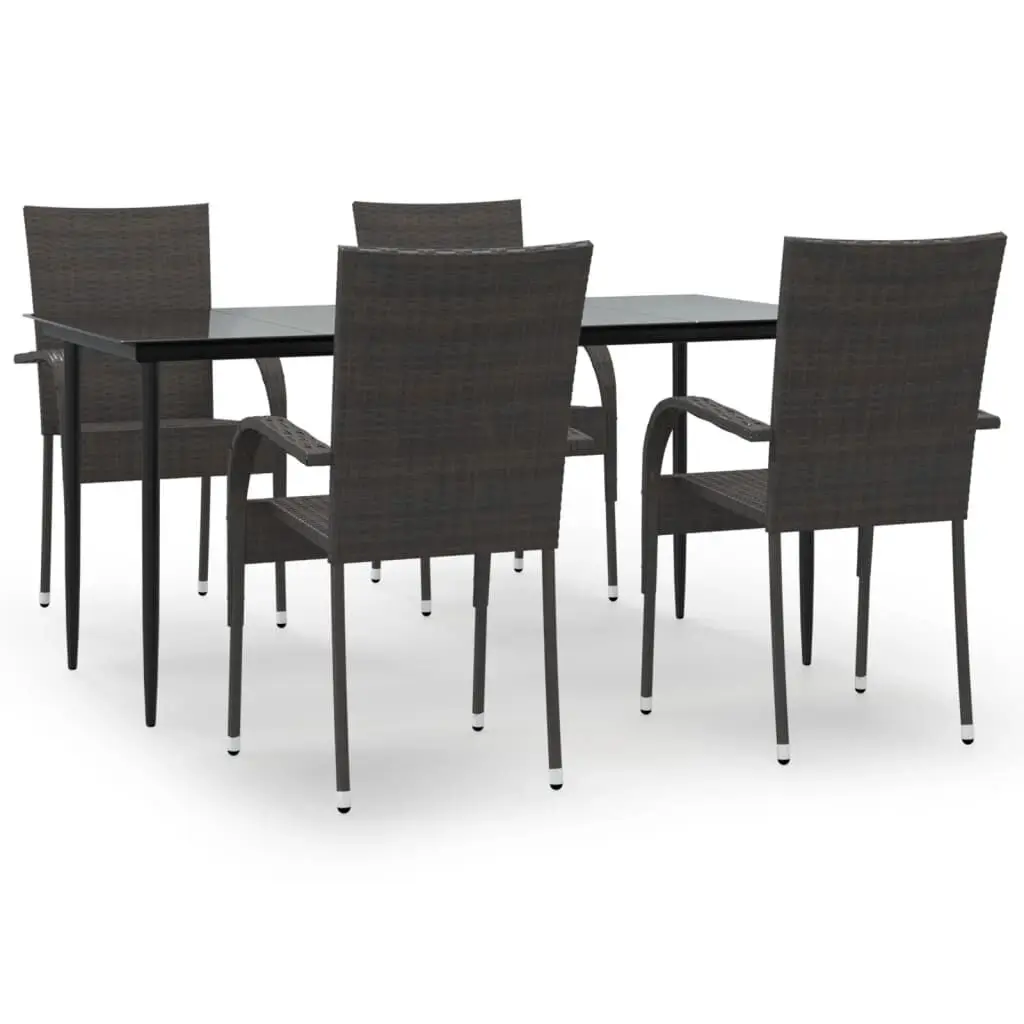 5 Piece Patio Dining Set Brown Poly Rattan Outdoor Furniture