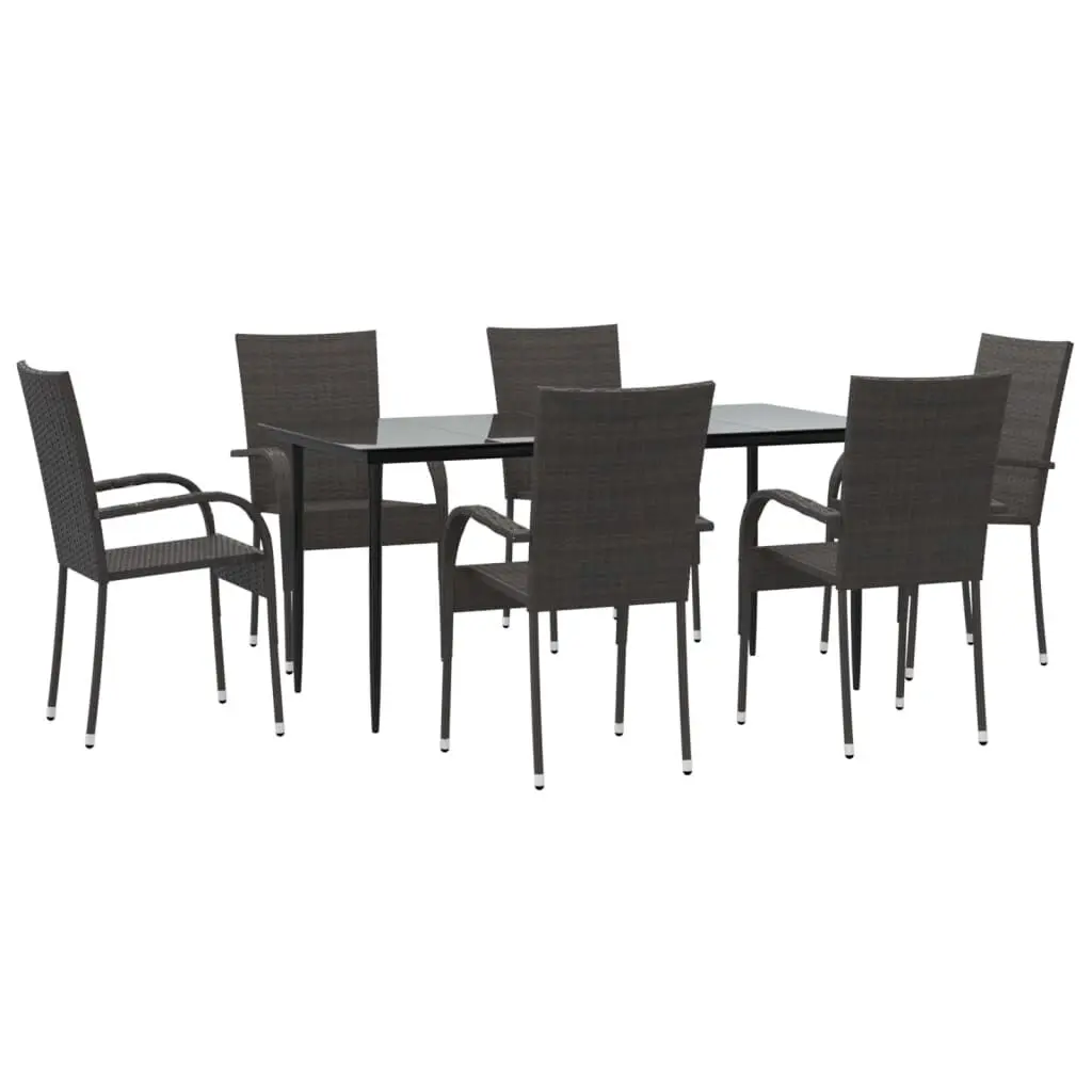 7 Piece Patio Dining Set Brown Poly Rattan Outdoor Furniture