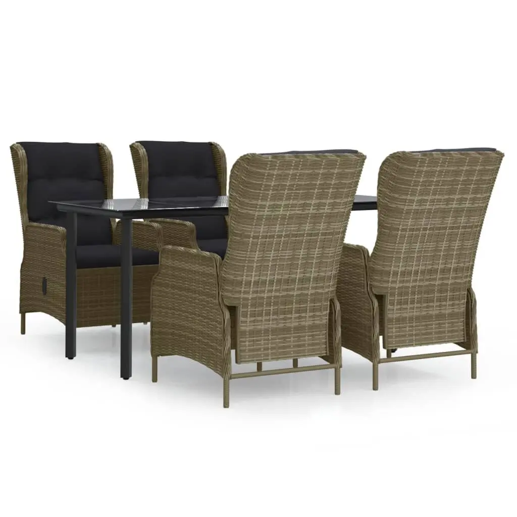 5 Piece Patio Dining Set Brown Poly Rattan Outdoor Furniture