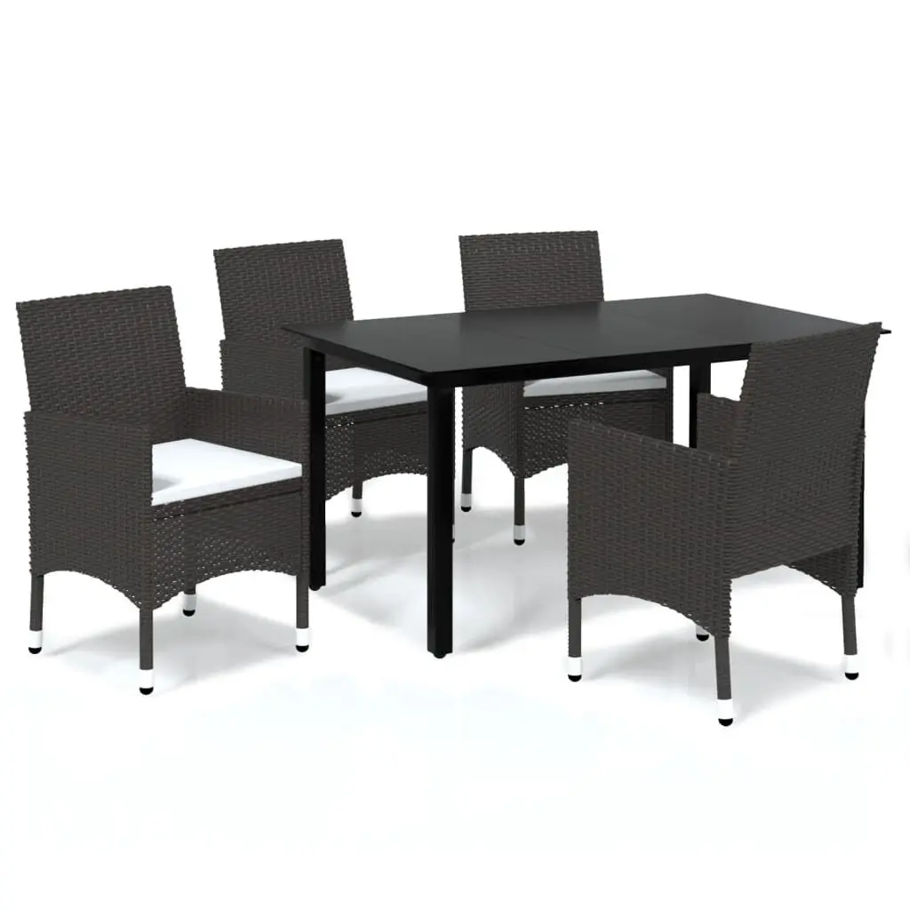 5 Piece Patio Dining Set Brown Poly Rattan Cushions Outdoor Furniture