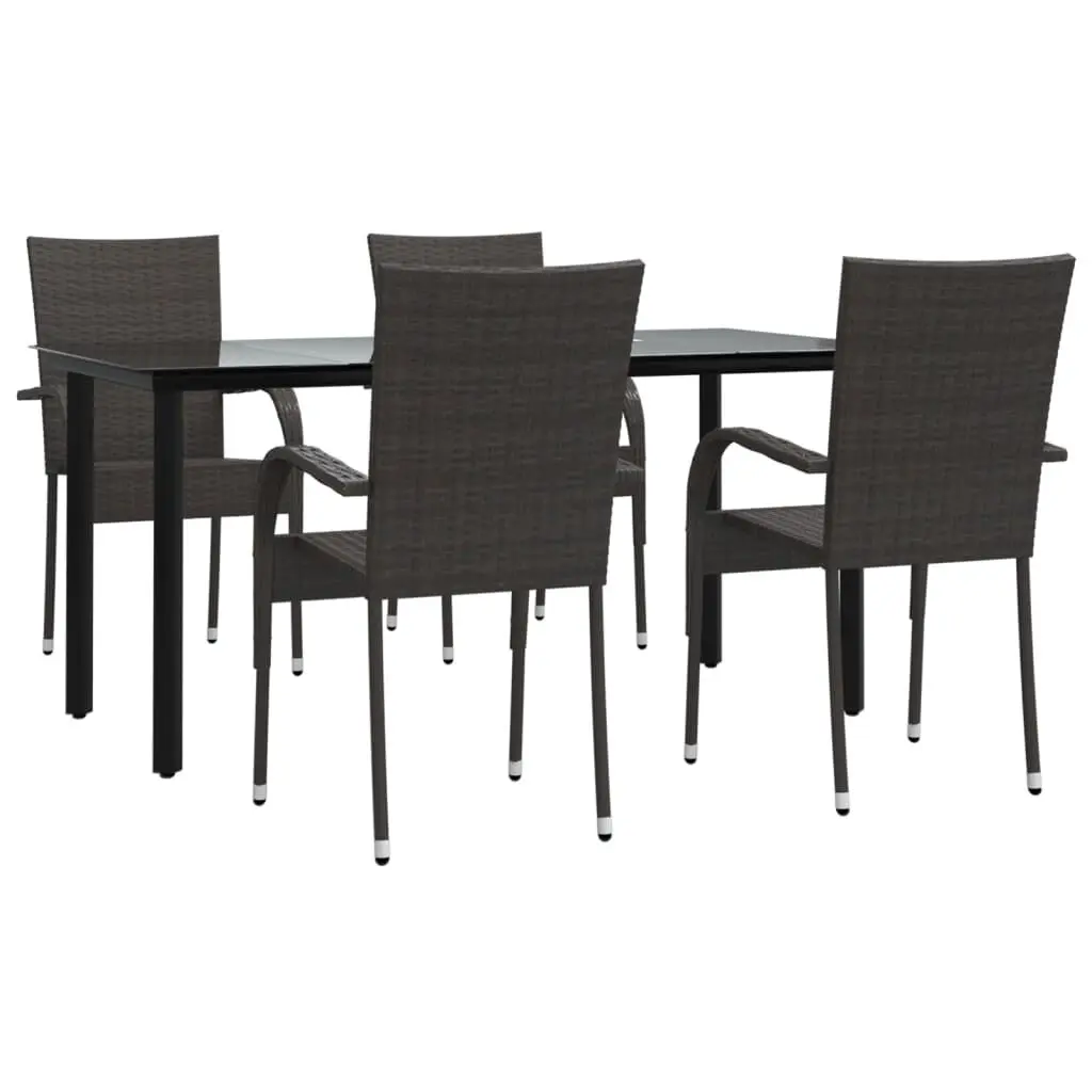 5 Piece Patio Dining Set Brown Poly Rattan Outdoor Furniture Table and Chairs