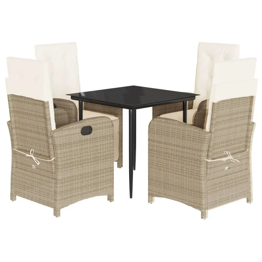 5 Piece Patio Dining Set Cushions Beige Poly Rattan Outdoor Furniture
