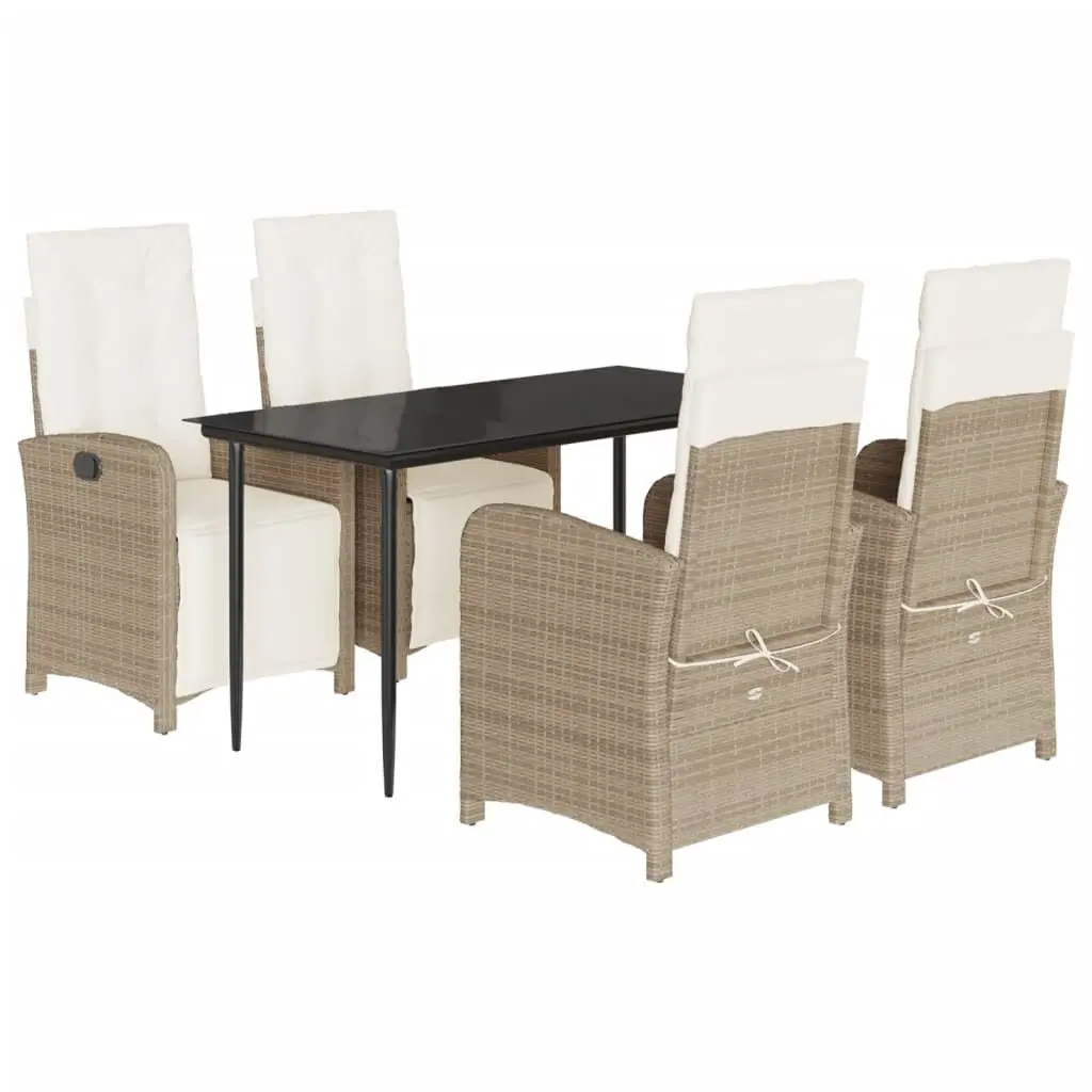 5 Piece Patio Dining Set Cushions Beige Poly Rattan Outdoor Furniture