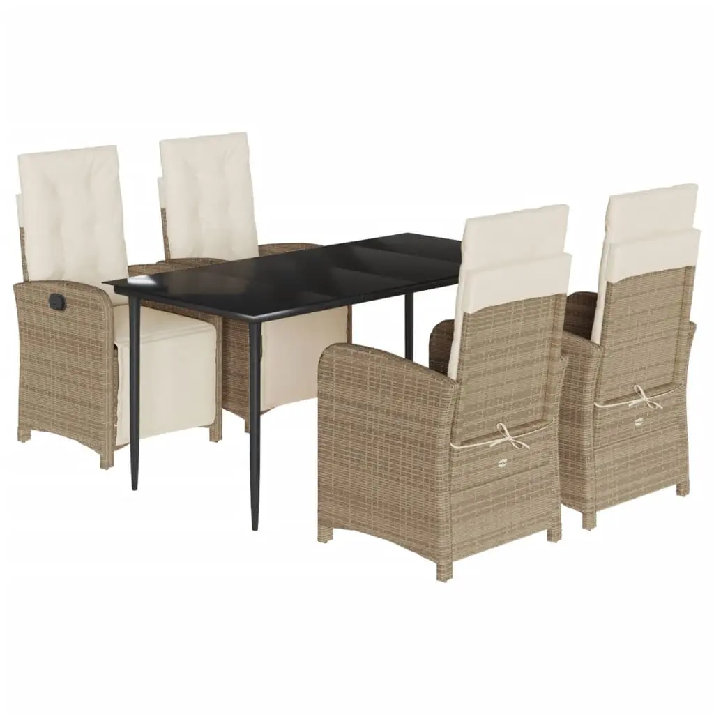5 Piece Patio Dining Set Cushions Beige Poly Rattan Outdoor Furniture