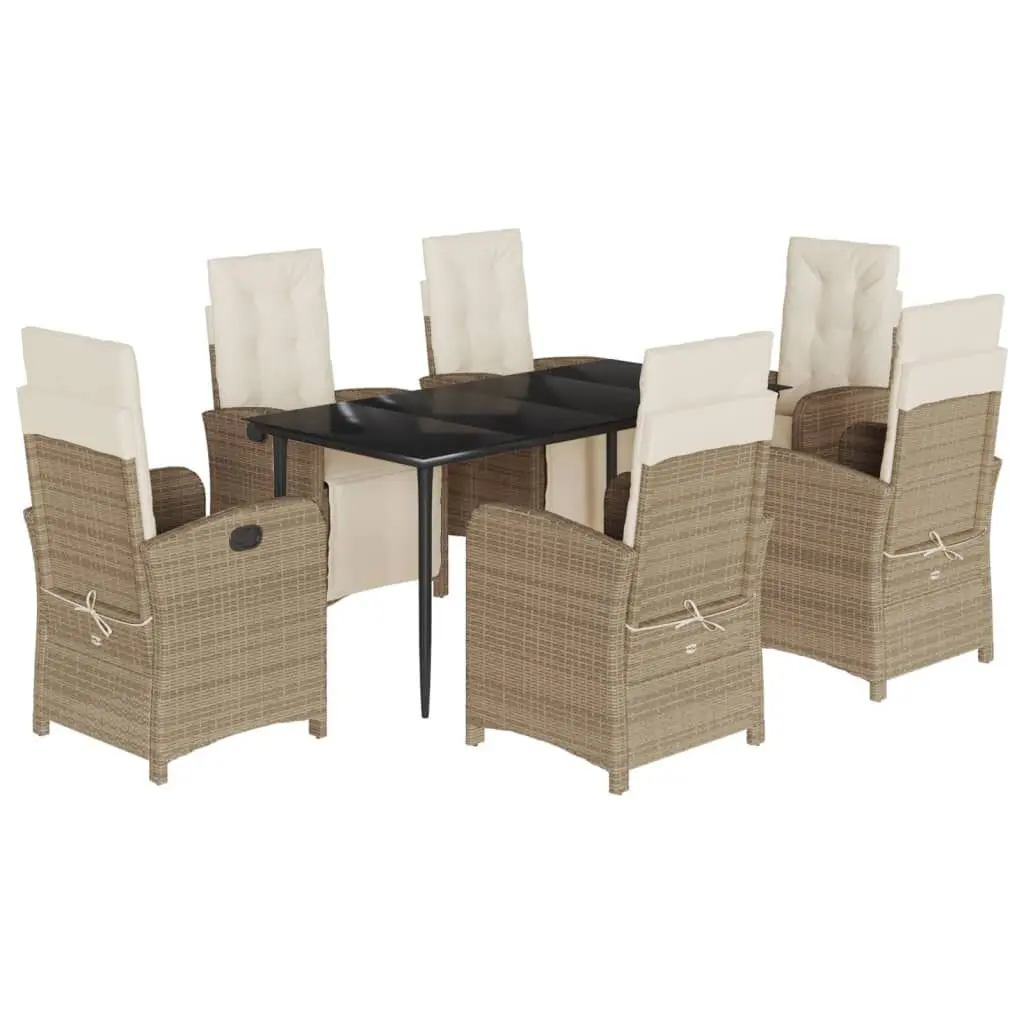 7 Piece Patio Dining Set Cushions Beige Poly Rattan Outdoor Furniture