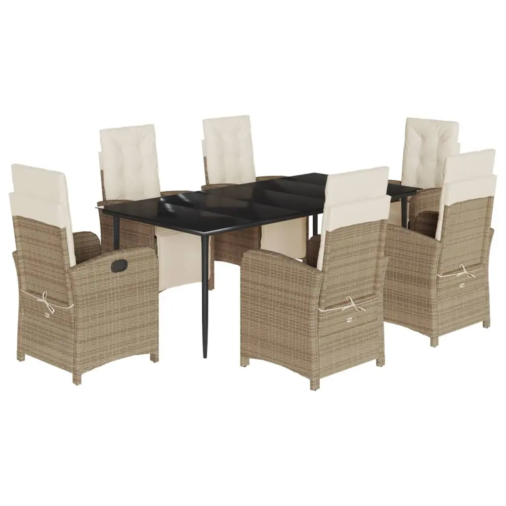 7 Piece Patio Dining Set Cushions Beige Poly Rattan Outdoor Furniture