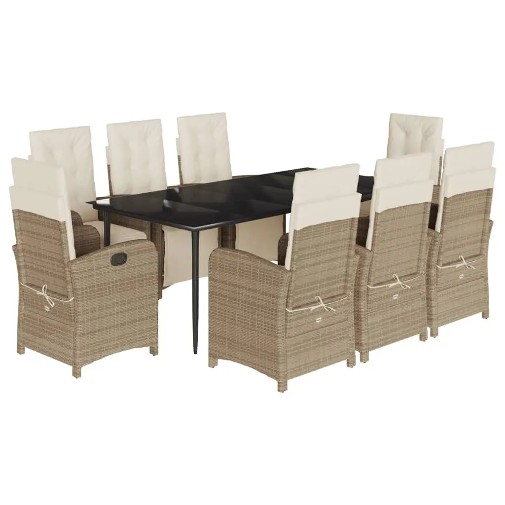 9 Piece Patio Dining Set Cushions Beige Poly Rattan Outdoor Furniture