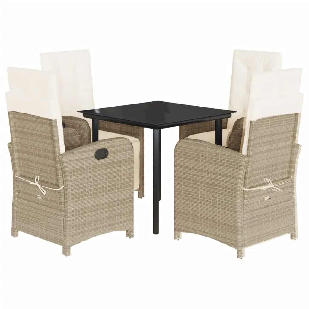 5 Piece Patio Dining Set Cushions Beige Poly Rattan Outdoor Furniture