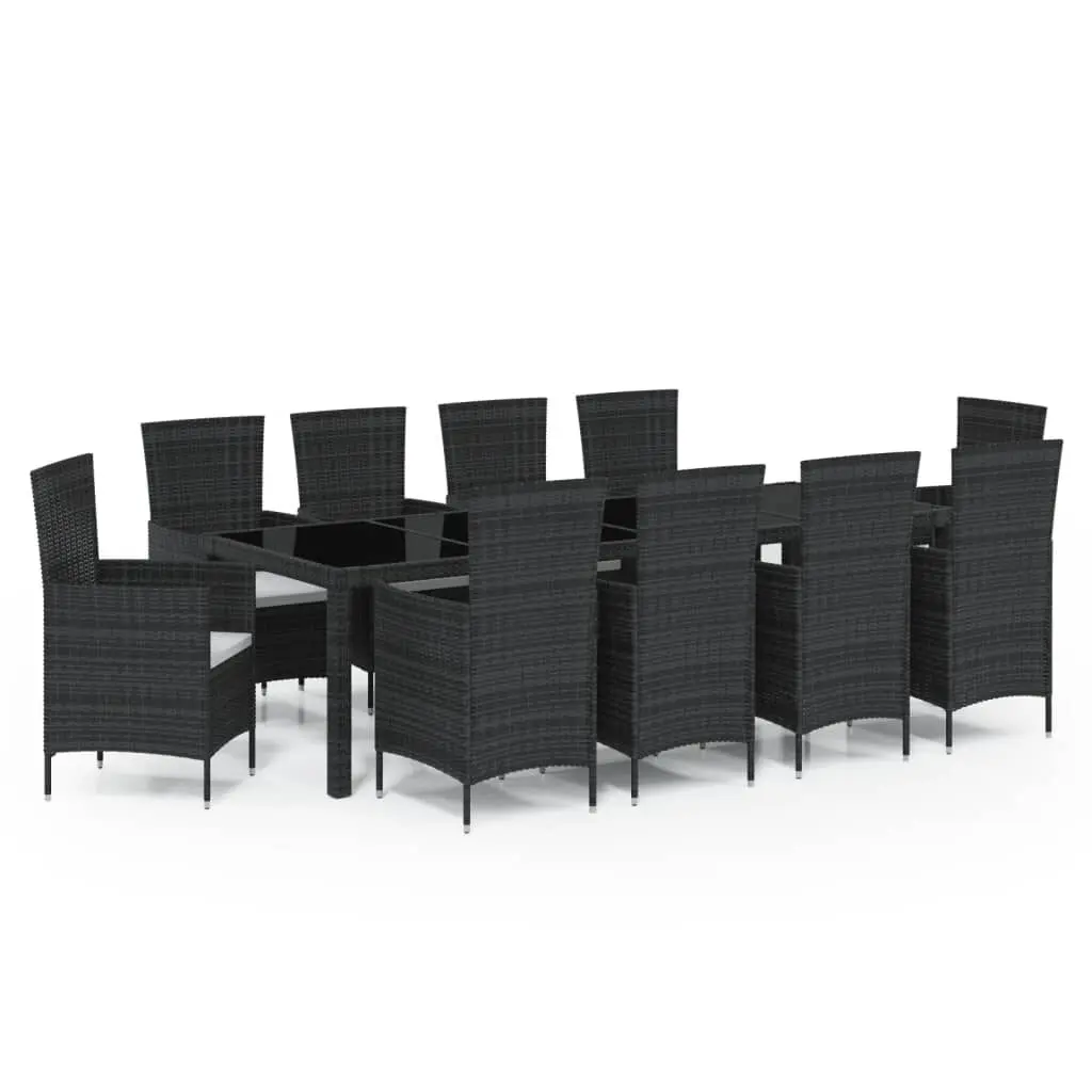 11 Piece Patio Dining Set Cushions Black Poly Rattan Outdoor Furniture