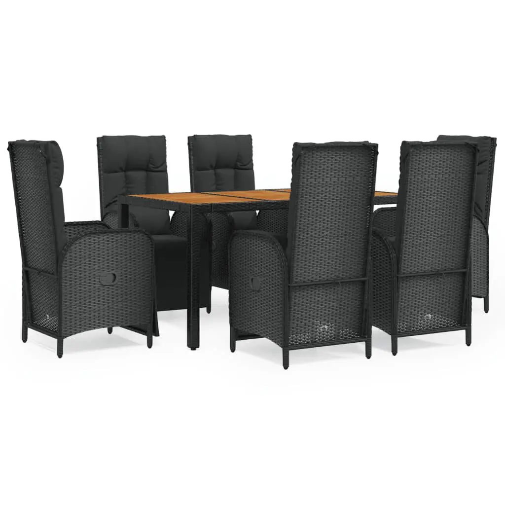 7 Piece Patio Dining Set Cushions Black Poly Rattan Outdoor Furniture