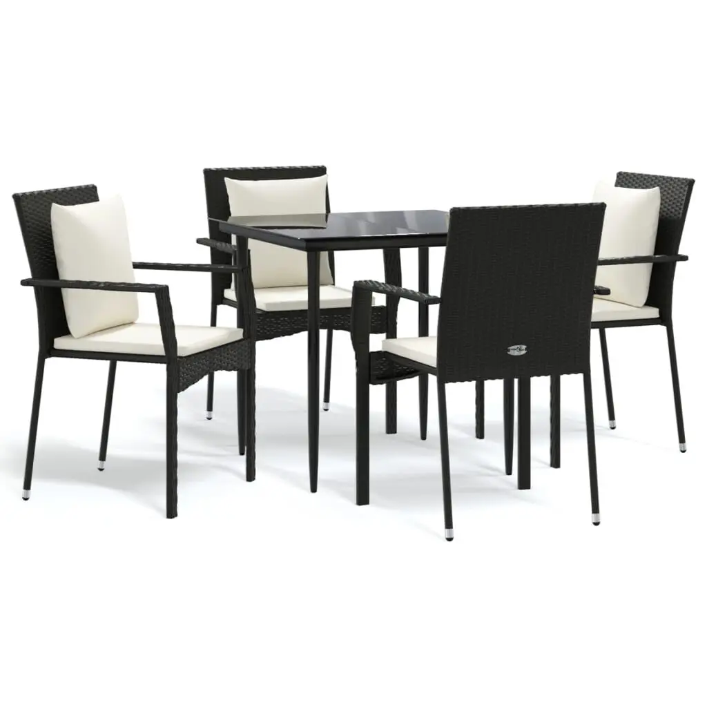 5 Piece Patio Dining Set Cushions Black Poly Rattan Outdoor Furniture