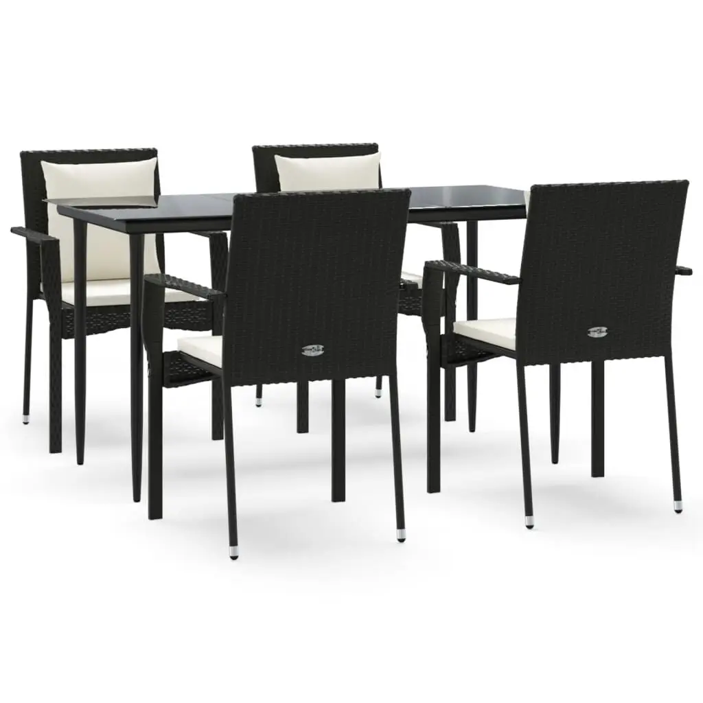 5 Piece Patio Dining Set Cushions Black Poly Rattan Outdoor Furniture