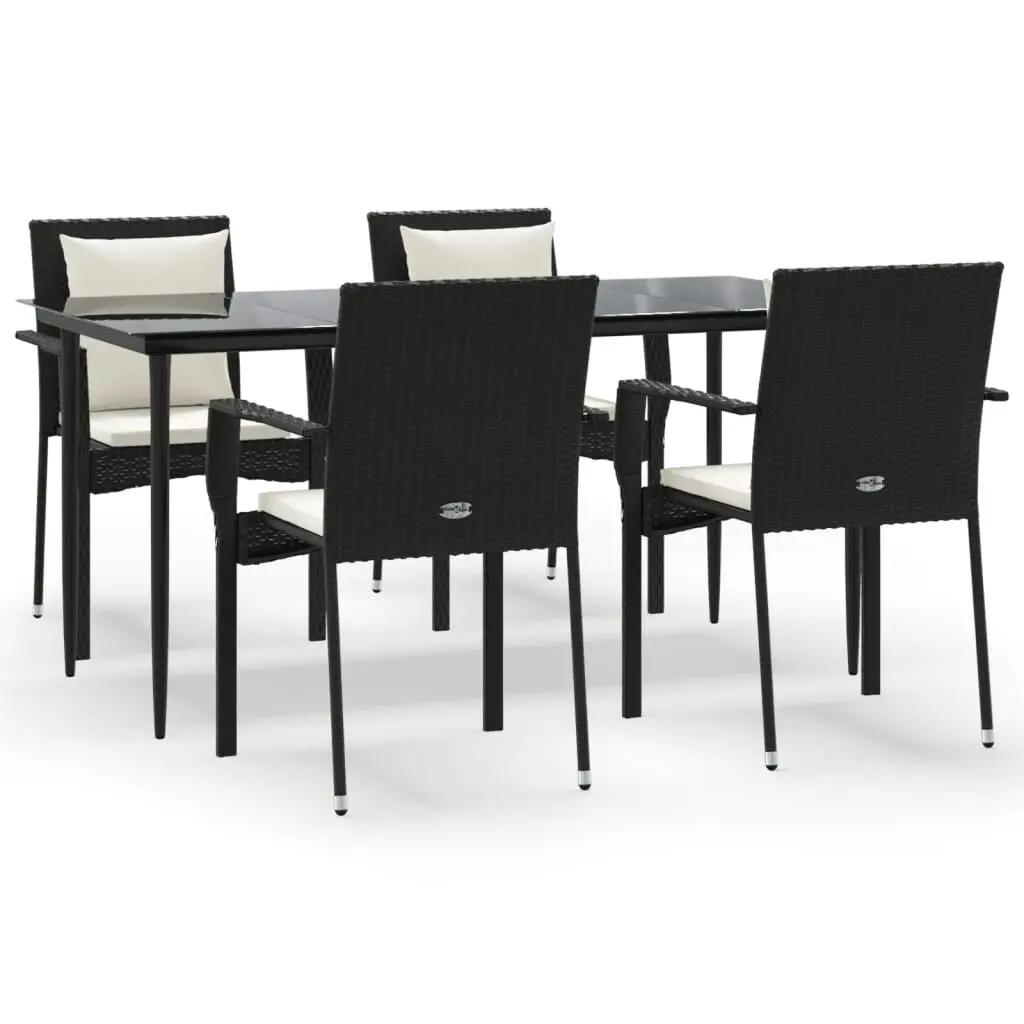 5 Piece Patio Dining Set Cushions Black Poly Rattan Outdoor Furniture
