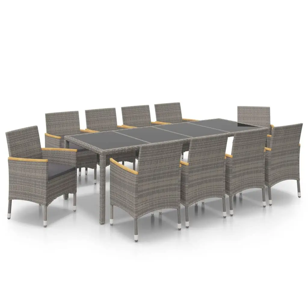 11 Piece Patio Dining Set Cushions Black and Gray Poly Rattan Outdoor Table