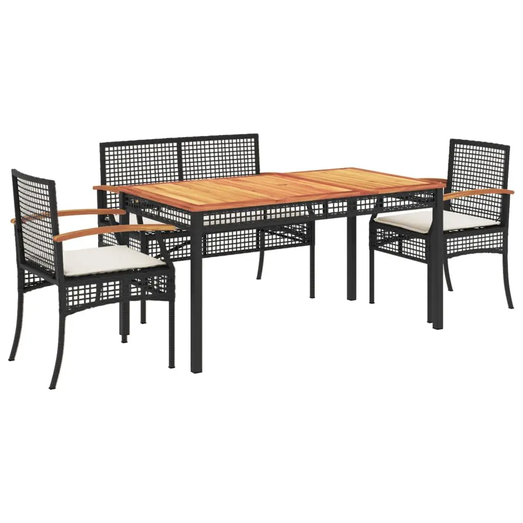 4 Piece Patio Dining Set Cushions Black Poly Rattan Garden Furniture