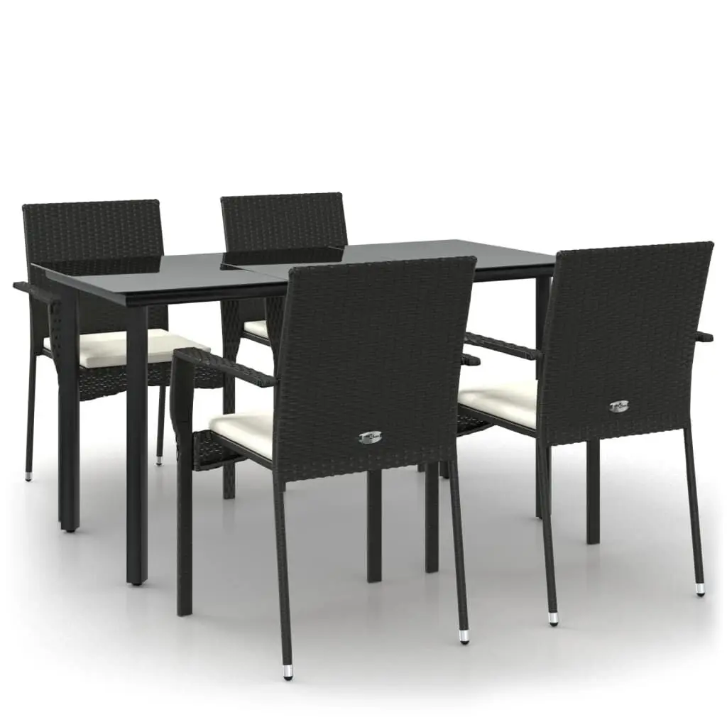 5 Piece Patio Dining Set Cushions Black Poly Rattan Outdoor Furniture