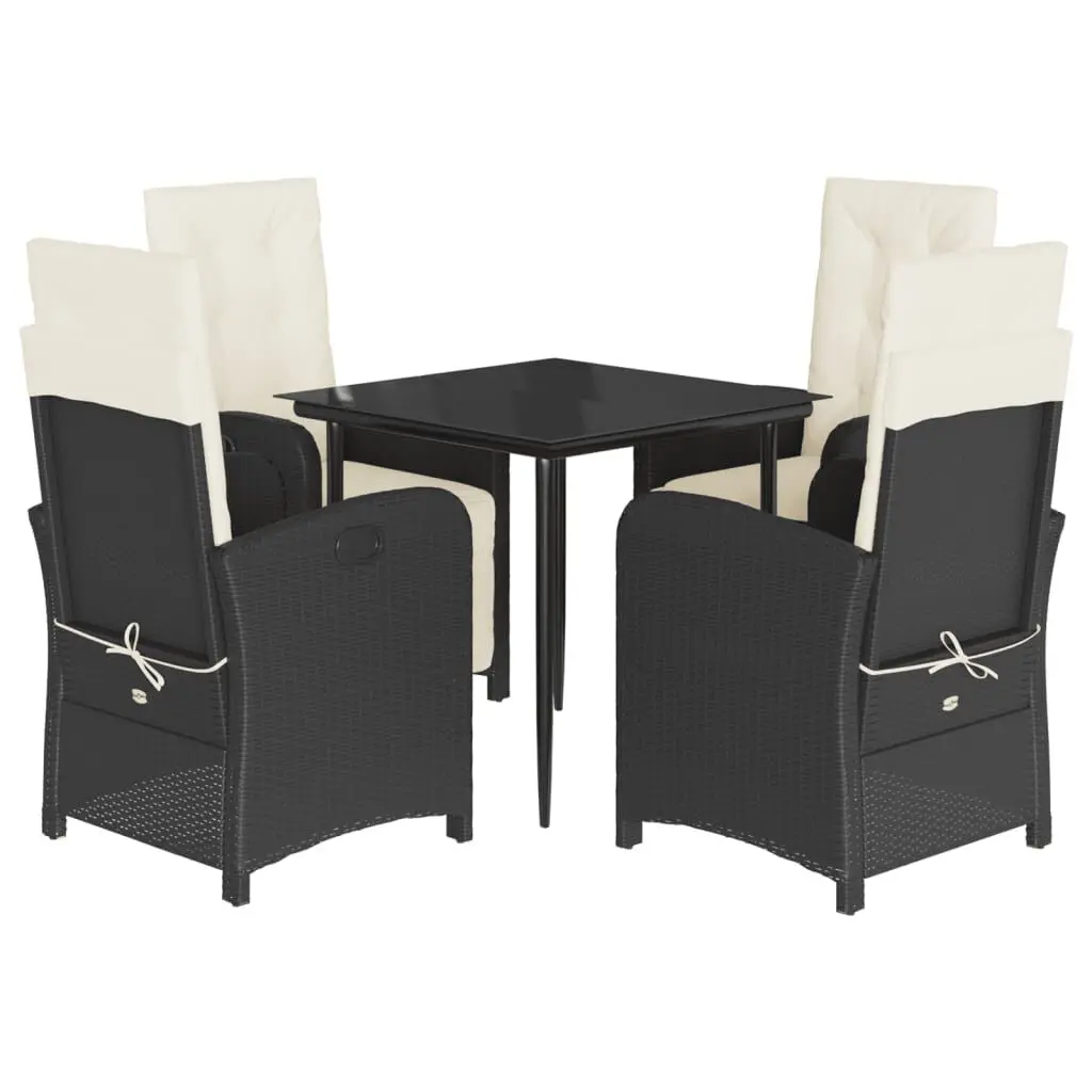 5 Piece Patio Dining Set Cushions Black Poly Rattan Outdoor Furniture
