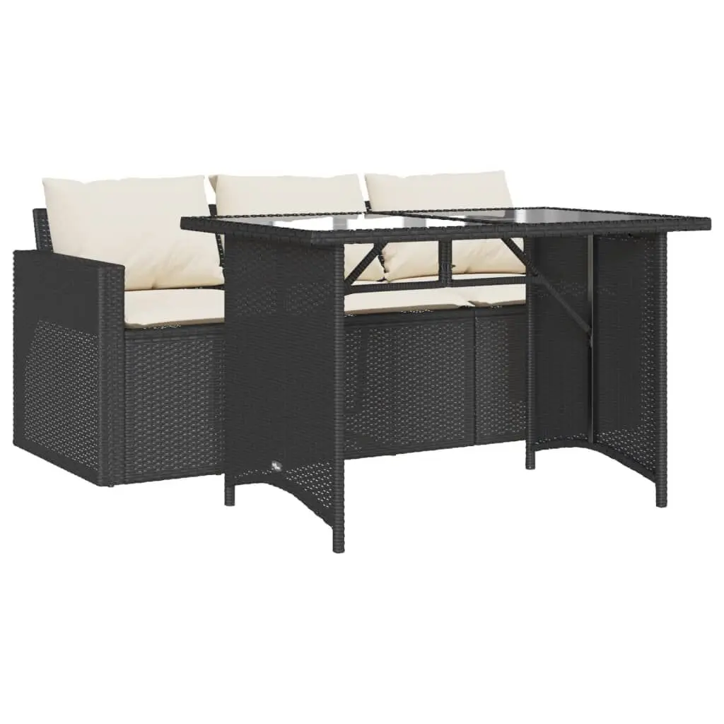 2 Piece Patio Dining Set Cushions Black Poly Rattan Outdoor Furniture