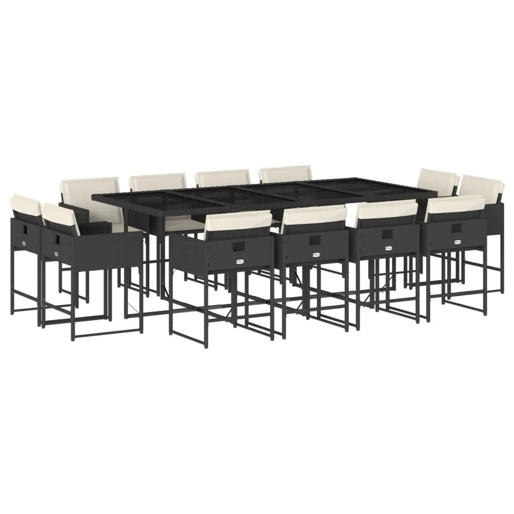 13 Piece Patio Dining Set Cushions Black Poly Rattan Outdoor Furniture