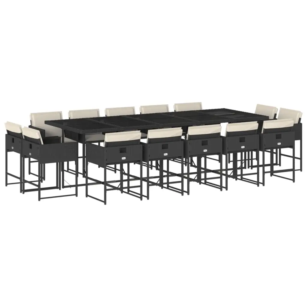 15 Piece Patio Dining Set Cushions Black Poly Rattan Outdoor Furniture