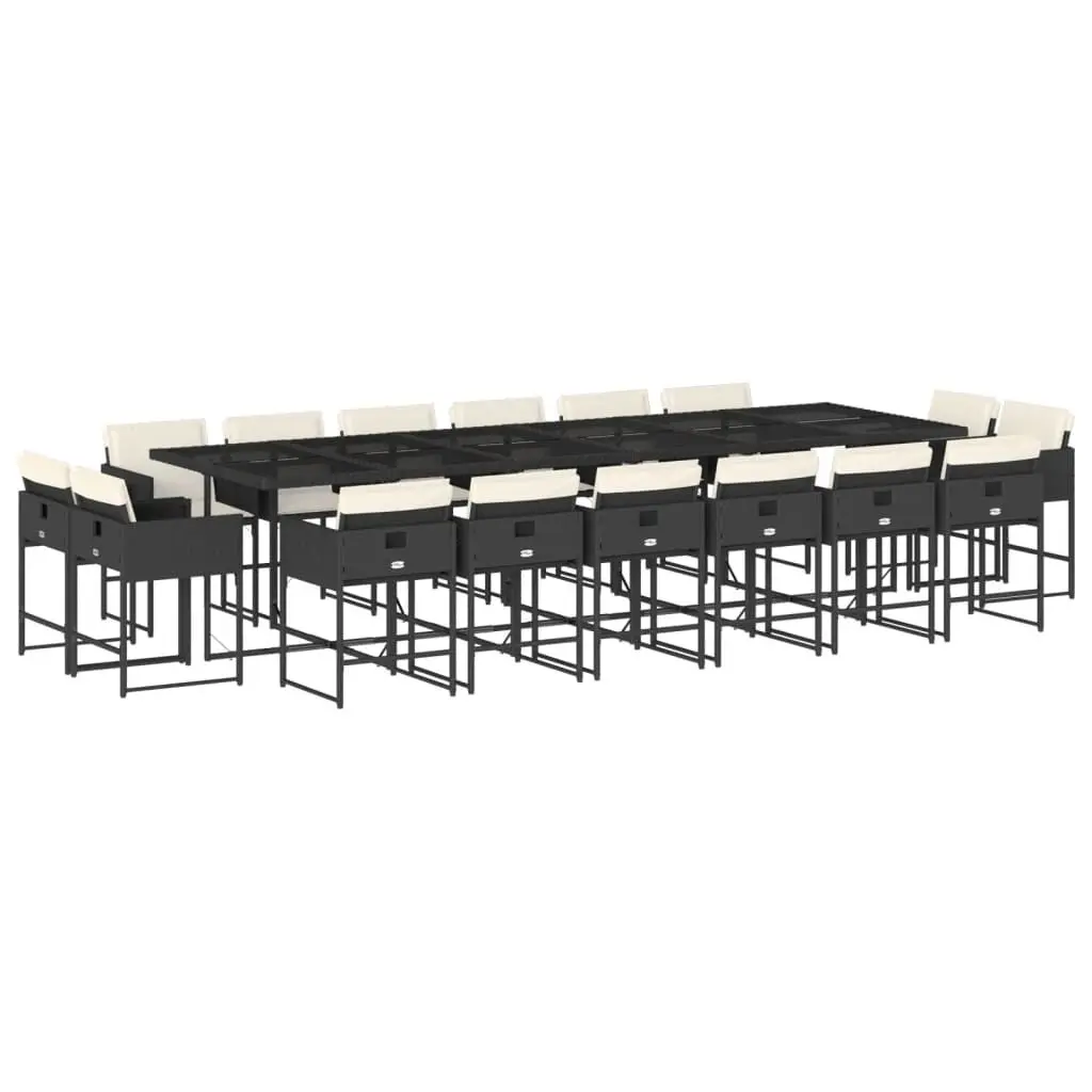 17 Piece Patio Dining Set Cushions Black Poly Rattan Outdoor Furniture