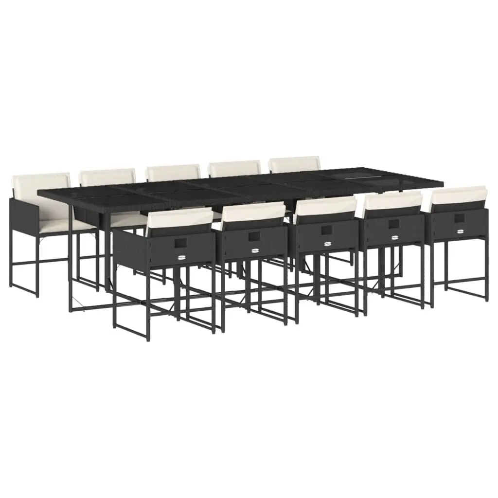 11 Piece Patio Dining Set Cushions Black Poly Rattan Outdoor Furniture