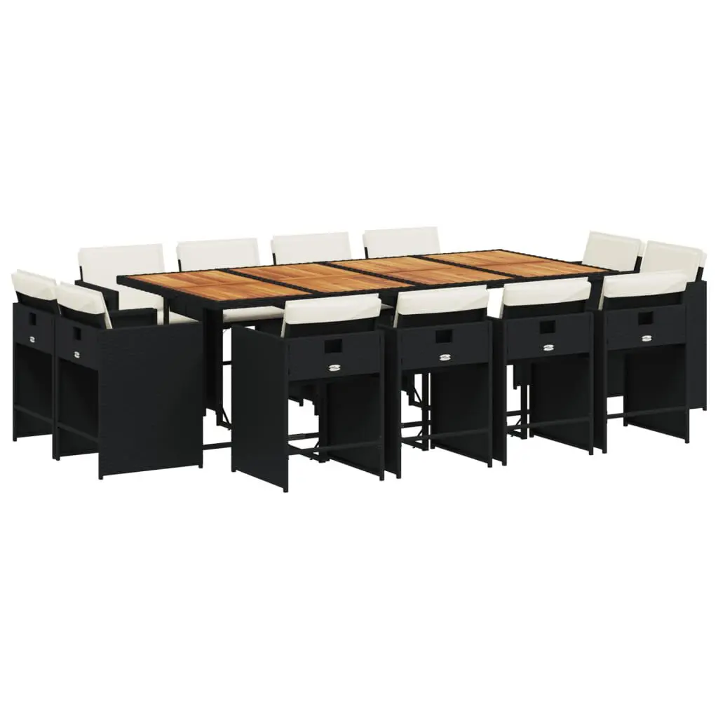 13 Piece Patio Dining Set Cushions Black Poly Rattan Outdoor Furniture