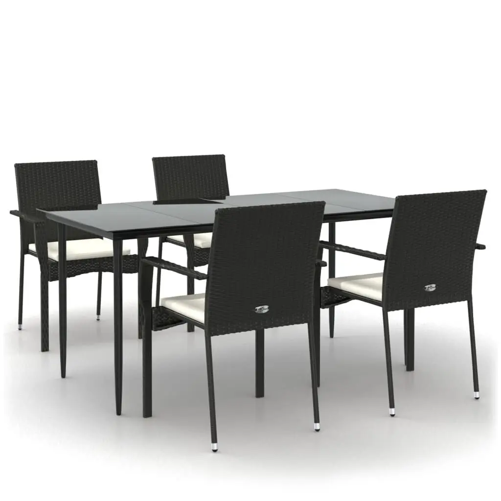 5 Piece Patio Dining Set Cushions Black Poly Rattan Outdoor Furniture