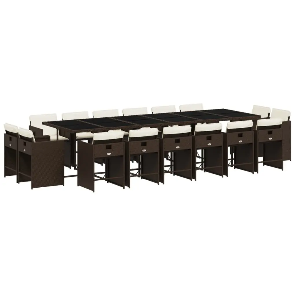 17 Piece Patio Dining Set Cushions Brown Poly Rattan Outdoor Furniture