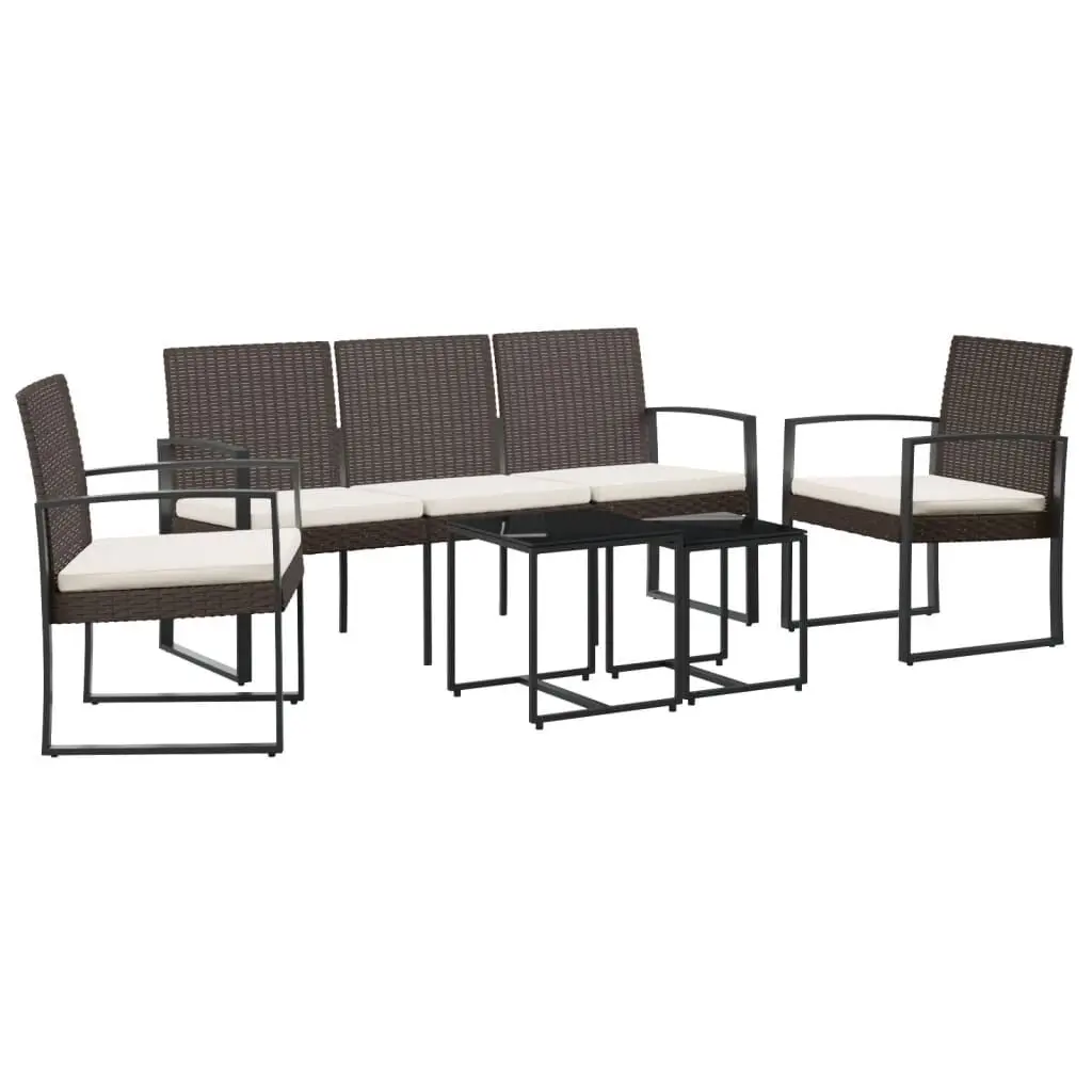5 Piece Patio Dining Set Cushions Brown PP Rattan Outdoor Furniture