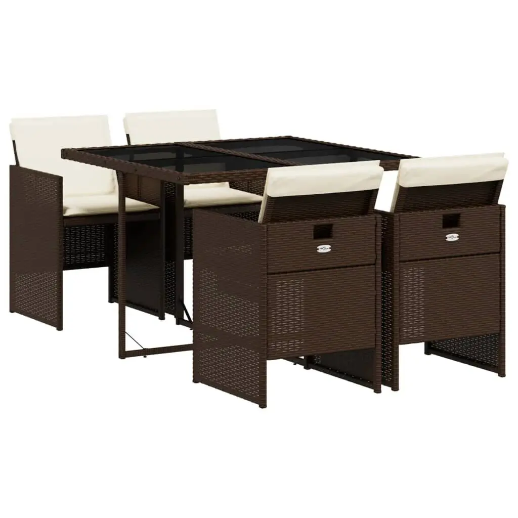 5 Piece Patio Dining Set Cushions Brown Poly Rattan Outdoor Furniture