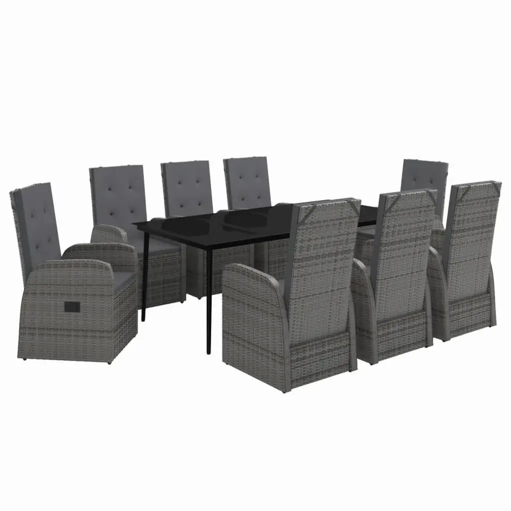 9 Piece Patio Dining Set Cushions Gray Outdoor Furniture