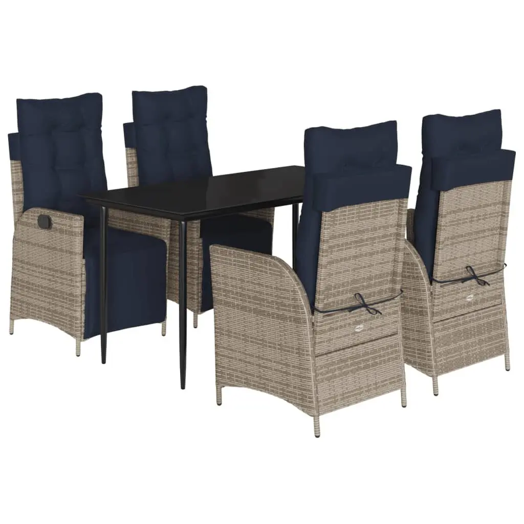5 Piece Patio Dining Set Cushions Gray Poly Rattan Outdoor Set