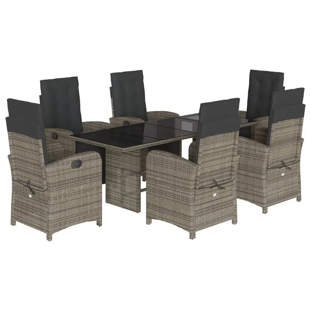 7 Piece Patio Dining Set Cushions Gray Poly Rattan Outdoor Furniture