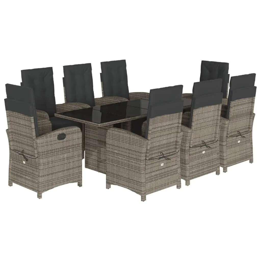9 Piece Patio Dining Set Cushions Gray Poly Rattan Outdoor Furniture