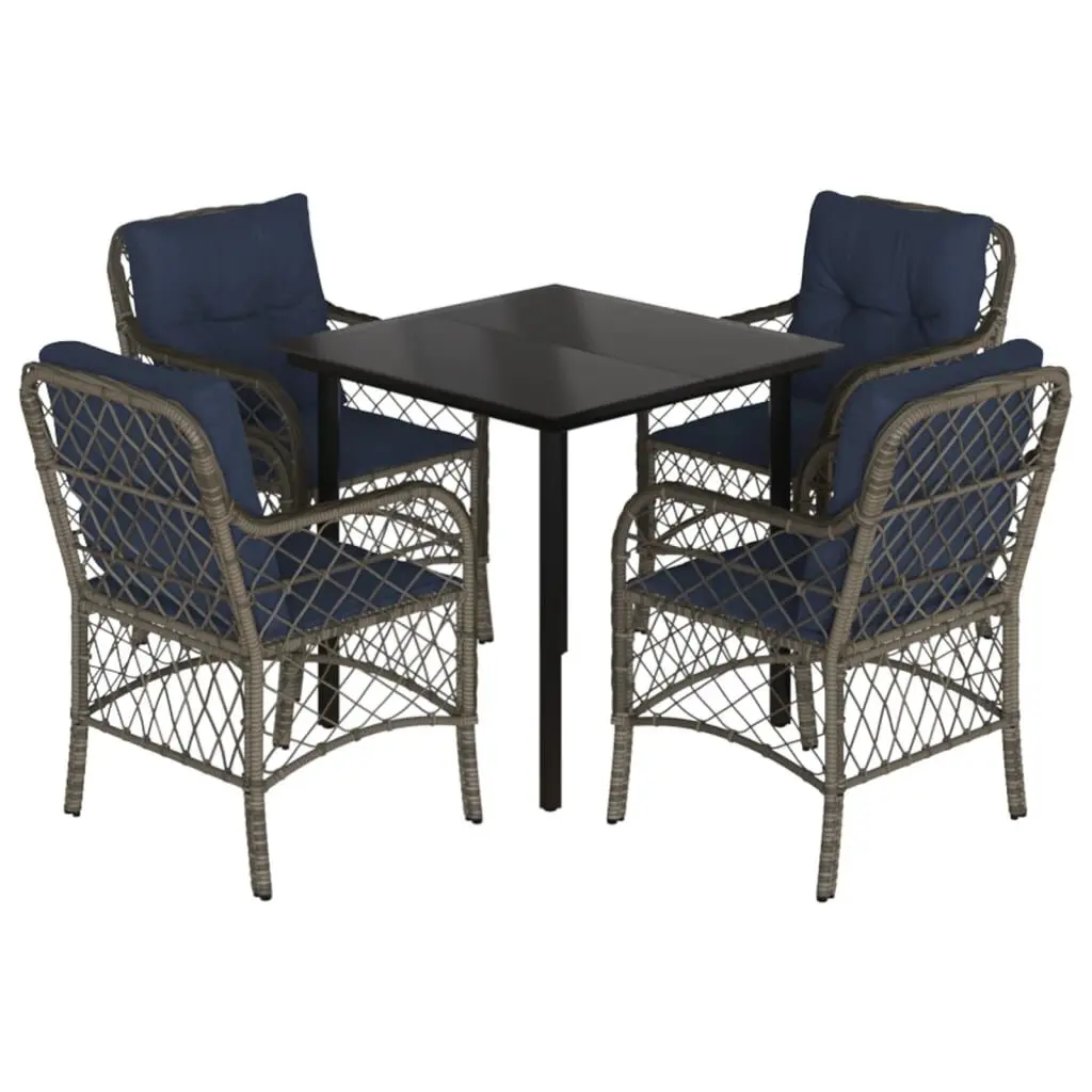 5 Piece Patio Dining Set Cushions Gray Poly Rattan