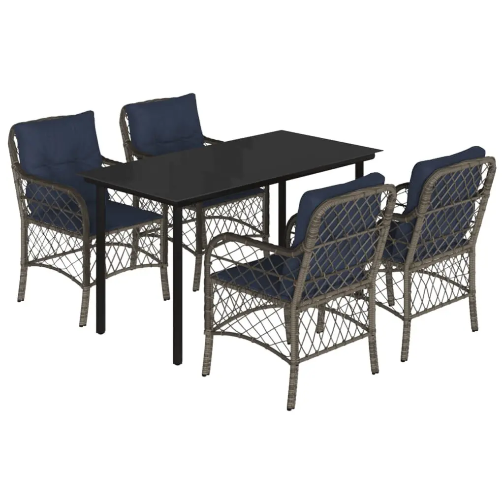 5 Piece Patio Dining Set Cushions Gray Poly Rattan