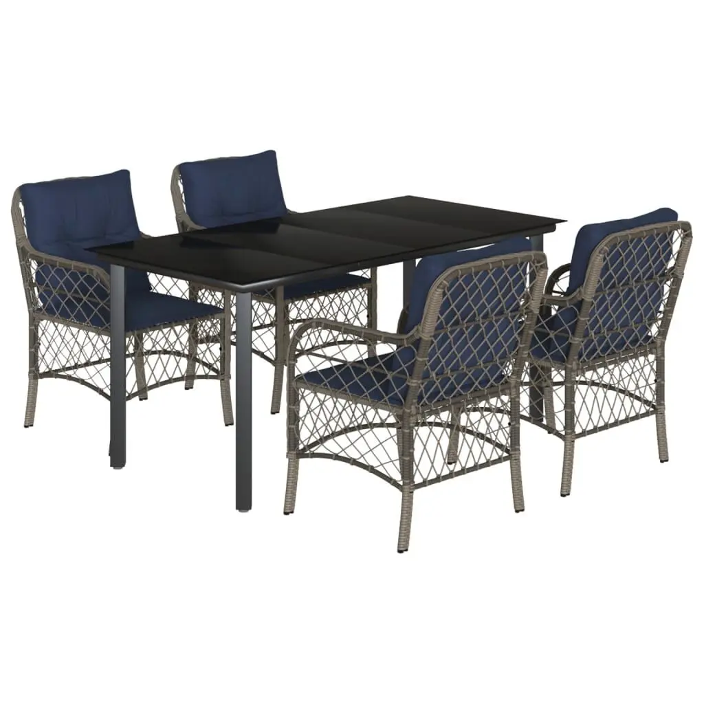 5 Piece Patio Dining Set Cushions Gray Poly Rattan