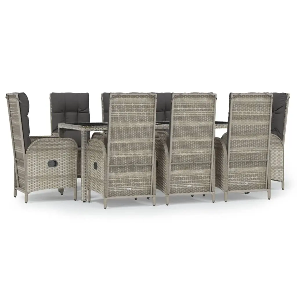 9 Piece Patio Dining Set Cushions Gray Poly Rattan Outdoor Furniture