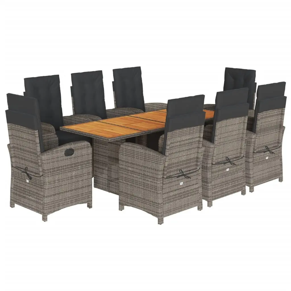 9 Piece Patio Dining Set Cushions Gray Poly Rattan Outdoor Furniture
