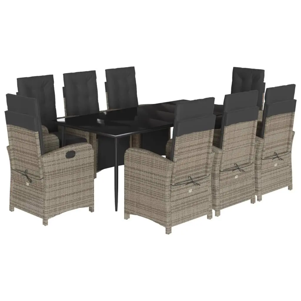 9 Piece Patio Dining Set Cushions Gray Poly Rattan Outdoor Furniture