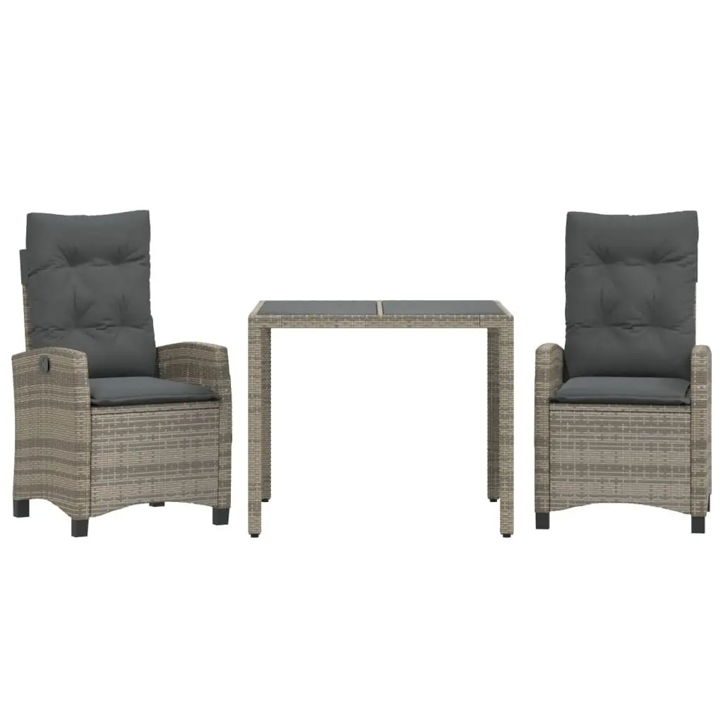3 Piece Patio Dining Set Cushions Gray Poly Rattan Outdoor Furniture